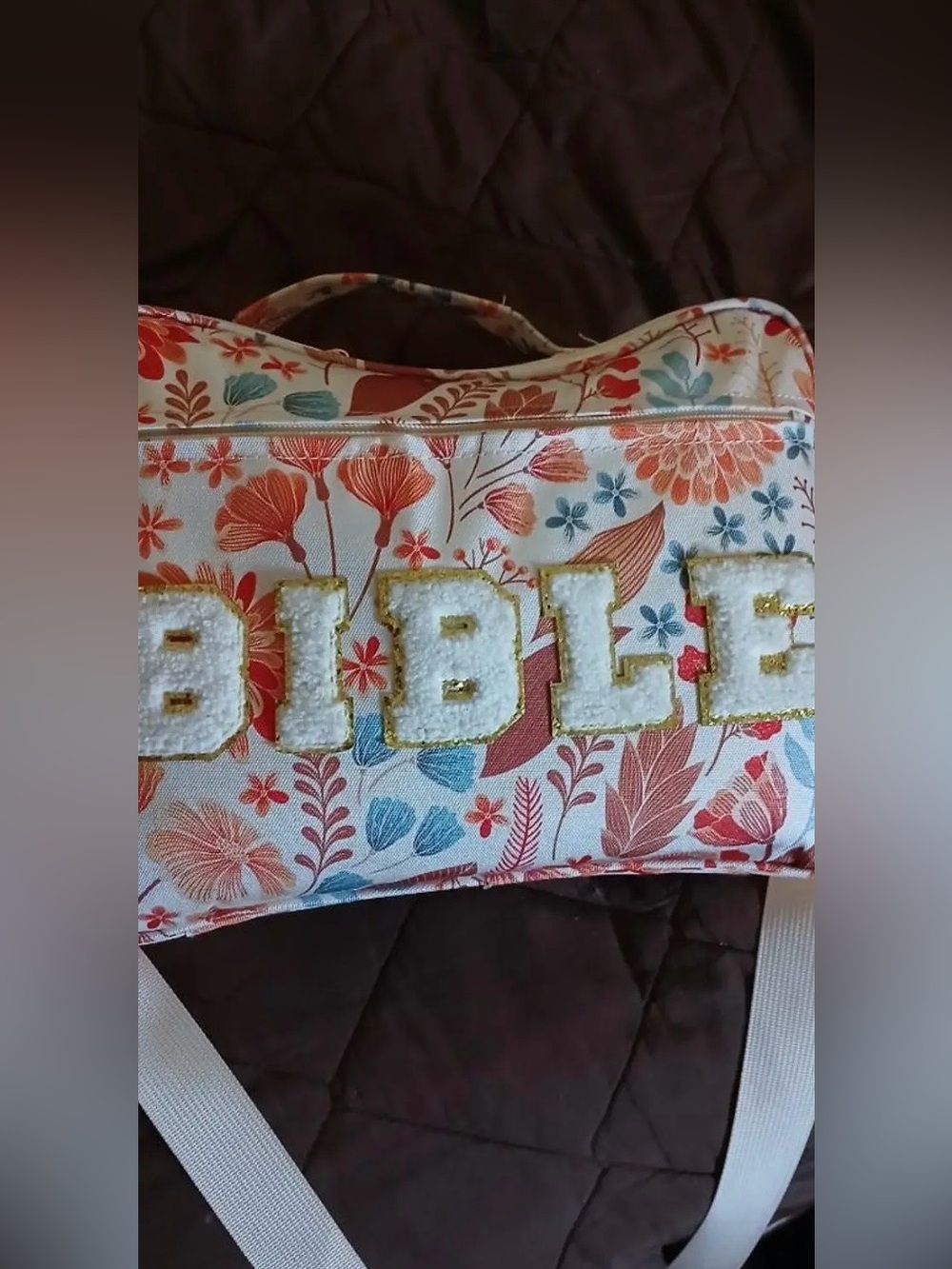 Floral 'BIBLE' cover/ bag  - Cream & Coral